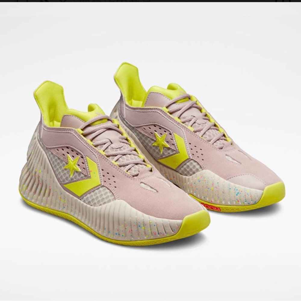 Converse Women's Pink and Neon Yellow Sneakers